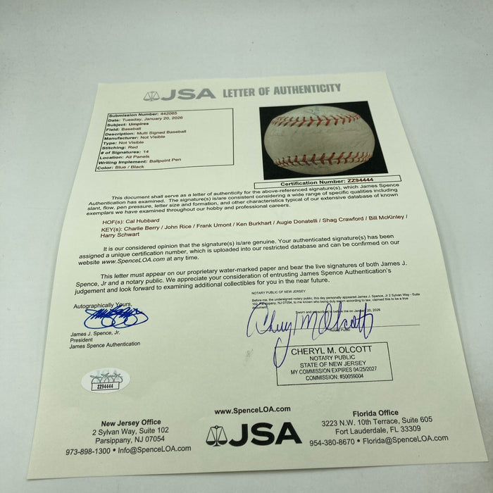 Cal Hubbard Sweet Spot Signed Baseball Hall Of Fame JSA COA
