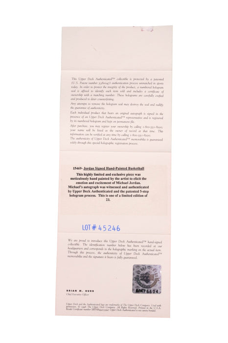 Stunning Michael Jordan Signed Hand Painted Art Basketball UDA Upper Deck #22/23