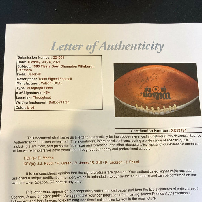 Dan Marino Pre Rookie 1979 Pittsburgh Panthers Team Signed Football 45+ Sigs JSA