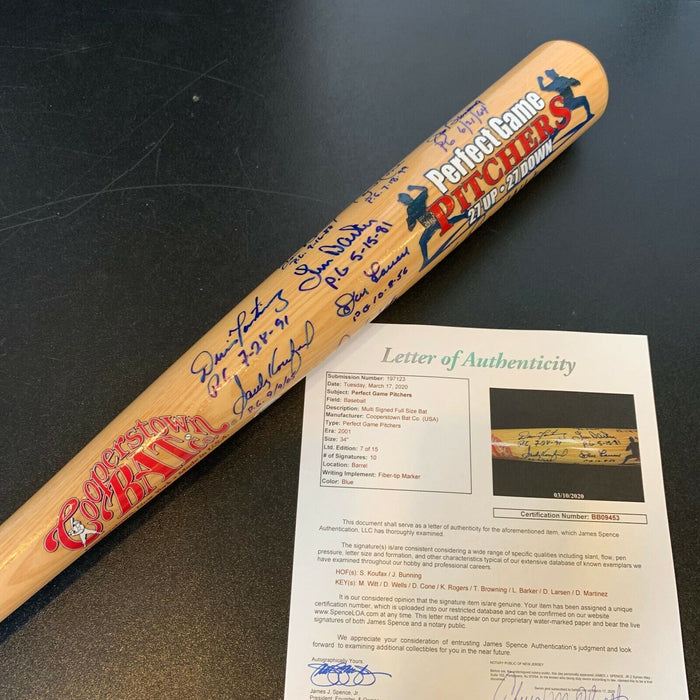 Beautiful Perfect Game Pitchers Signed Bat 11 Sigs With Sandy Koufax JSA COA