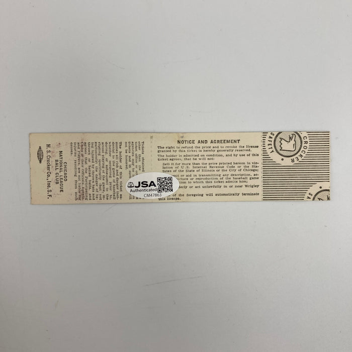 Ron Santo Signed 1976 Chicago Cubs Full Ticket JSA COA
