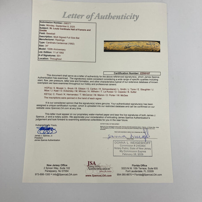 The Finest St. Louis Cardinals HOF Multi Signed Baseball Bat 70+ Sigs! JSA