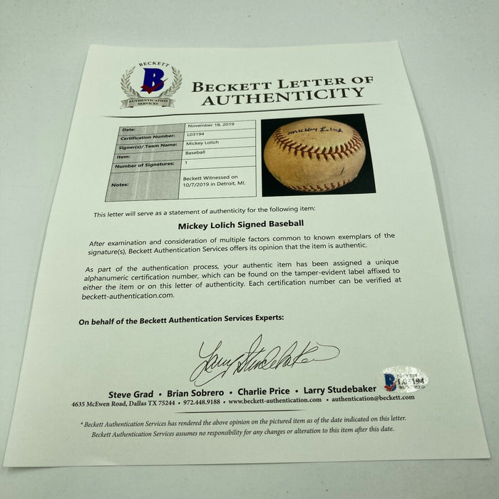 Mickey Lolich Signed Career Win No. 196 Final Out Game Used Baseball Beckett COA