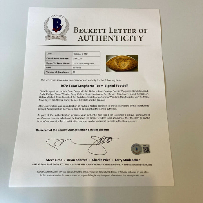 1970 Texas Longhorns National Champions Team Signed Football 70 Sigs! JSA COA