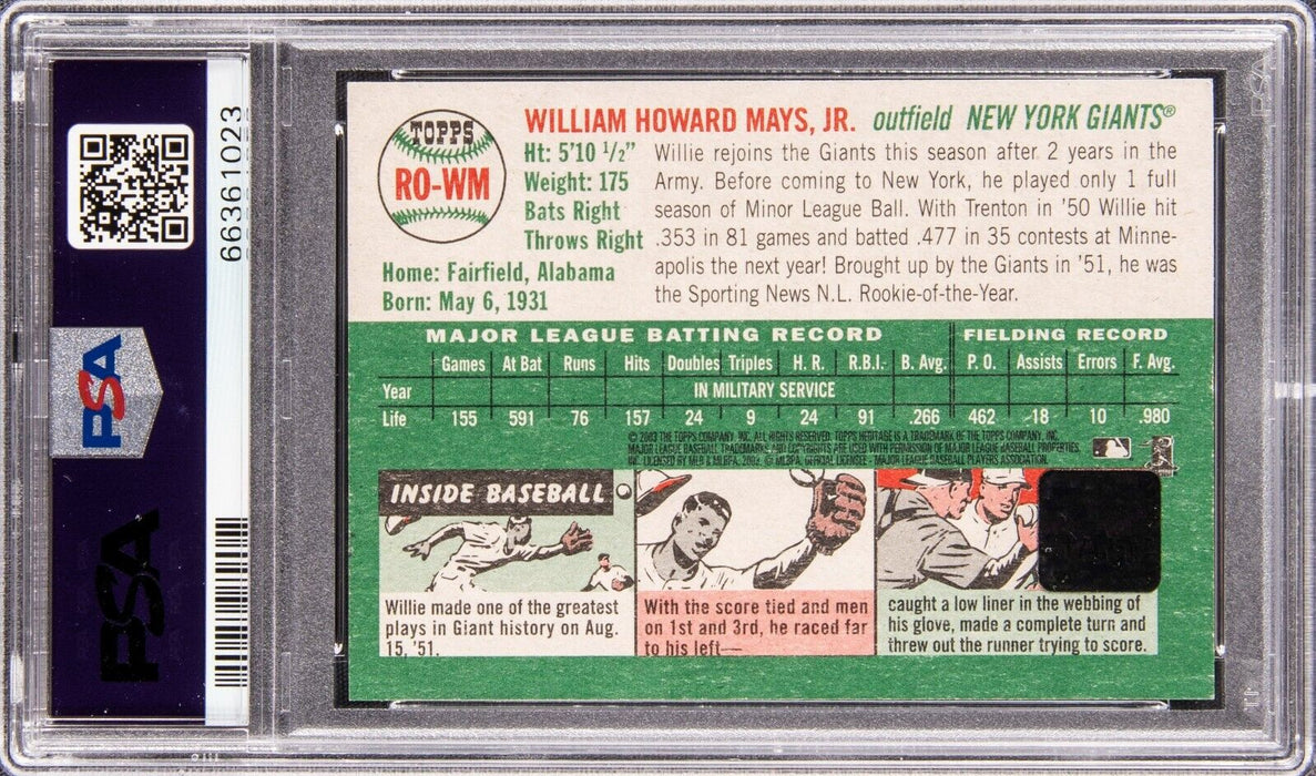 2003 Topps Heritage Real One Willie Mays Auto Signed 1954 Topps PSA 9 MINT POP 1