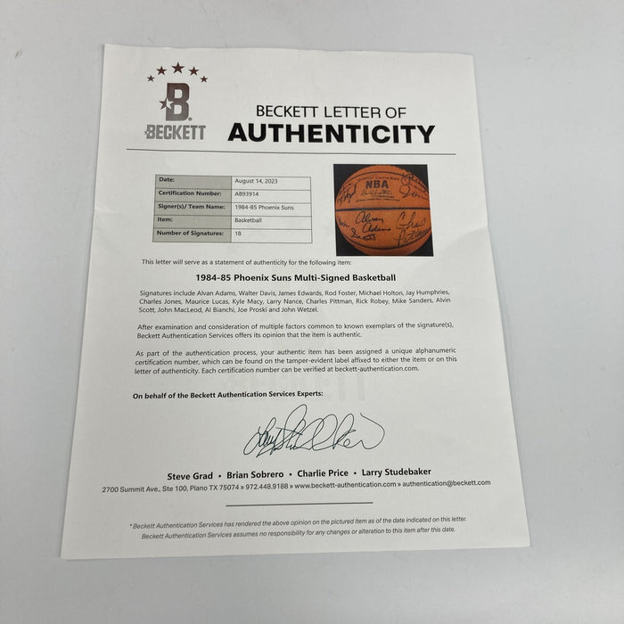 1984-85 Phoenix Suns Team Signed Game Used Spalding Official Basketball Beckett