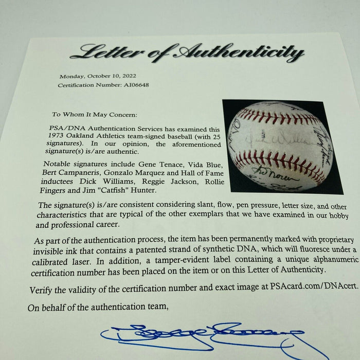 1973 Oakland A’s World Series Champs Team Signed Baseball PSA DNA COA