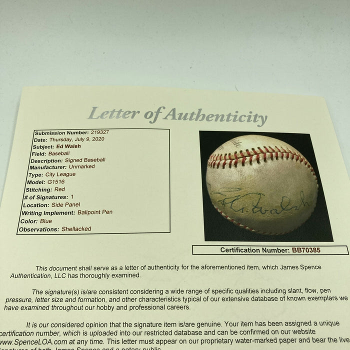 Rare Ed Walsh Single Signed Autographed Baseball With JSA COA Dec. 1959 HOF