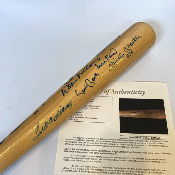 500 Home Run Club Signed Bat Mickey Mantle Ted Williams Willie Mays JSA COA