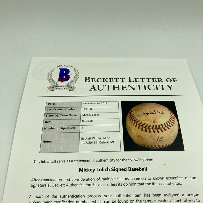 Mickey Lolich Signed Career Win No. 33 Final Out Game Used Baseball Beckett COA