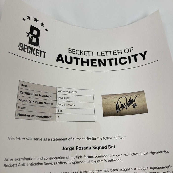 Jorge Posada Signed Marucci Custom Cut-M Game Issued Bat PSA DNA & Beckett COA