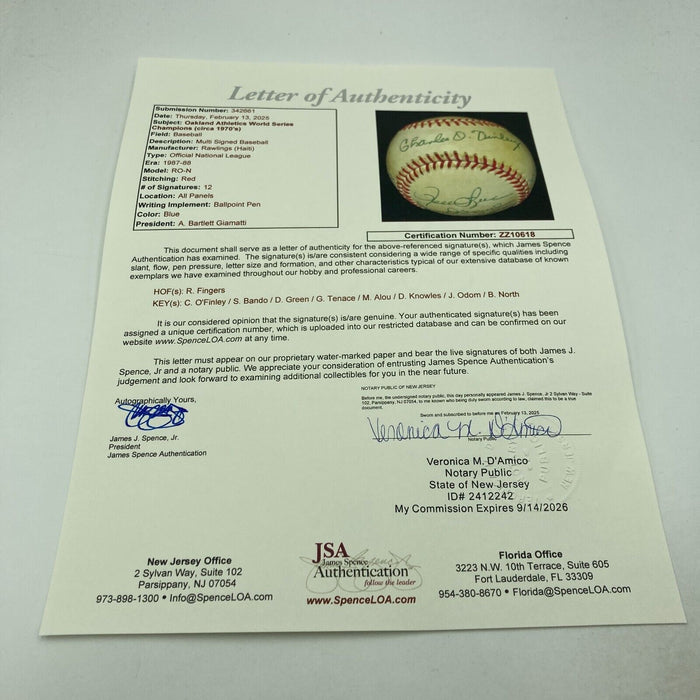 1972 Oakland A's Athletics World Series Champs Team Signed Baseball JSA COA