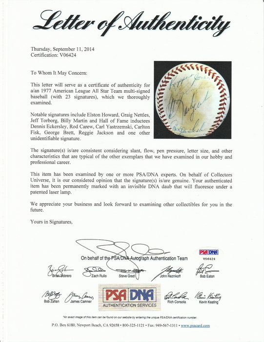 1977 All Star Game Team Signed Baseball Elston Howard Yastrzemski Brett PSA DNA