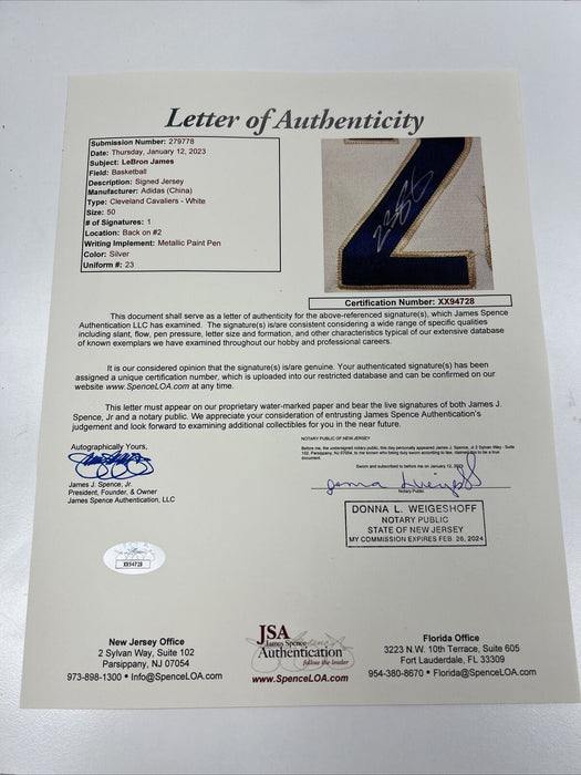 Lebron James #23 Signed Cleveland Cavaliers Adidas Game Model Jersey JSA COA