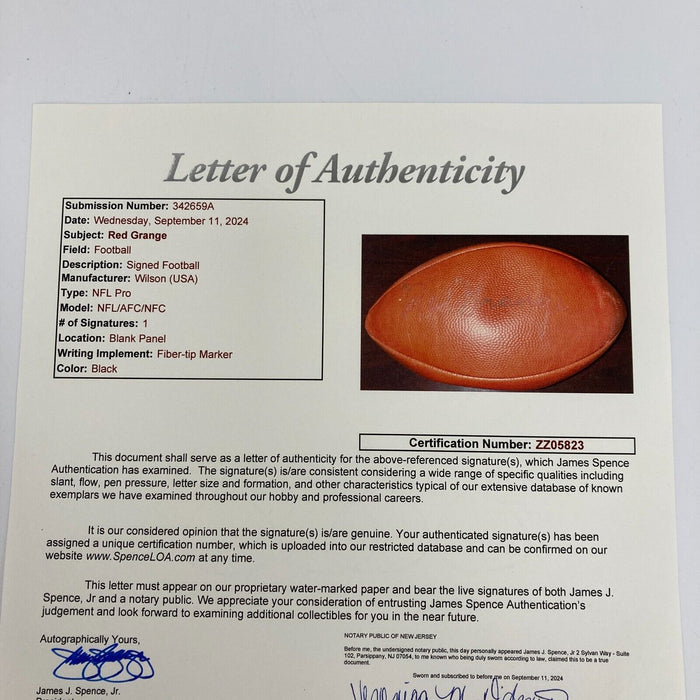 Red Grange Signed Autographed Authentic Wilson NFL Football With JSA COA