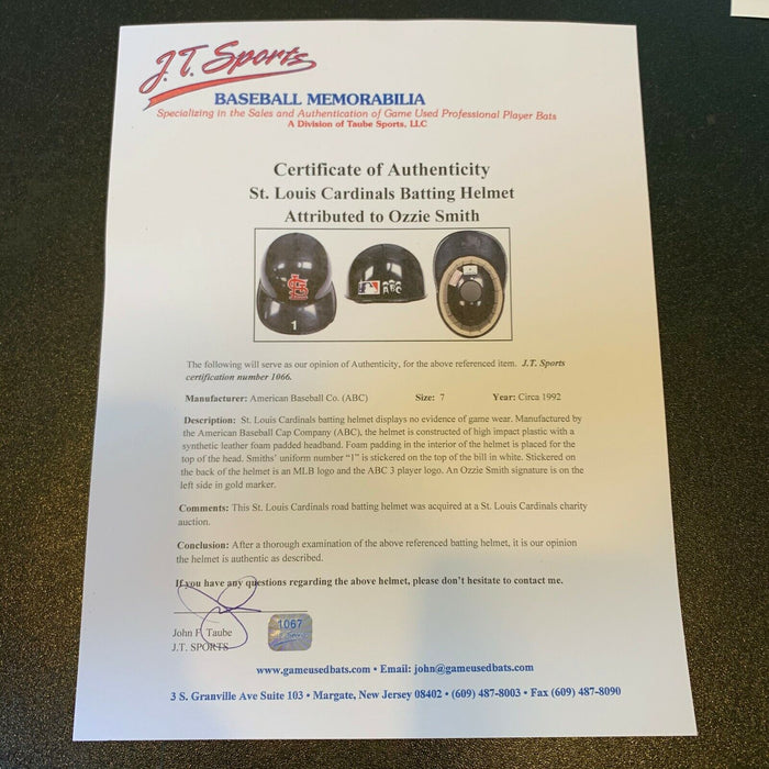 Ozzie Smith Signed Authentic 1992 Game Issued St. Louis Cardinals Helmet JSA COA