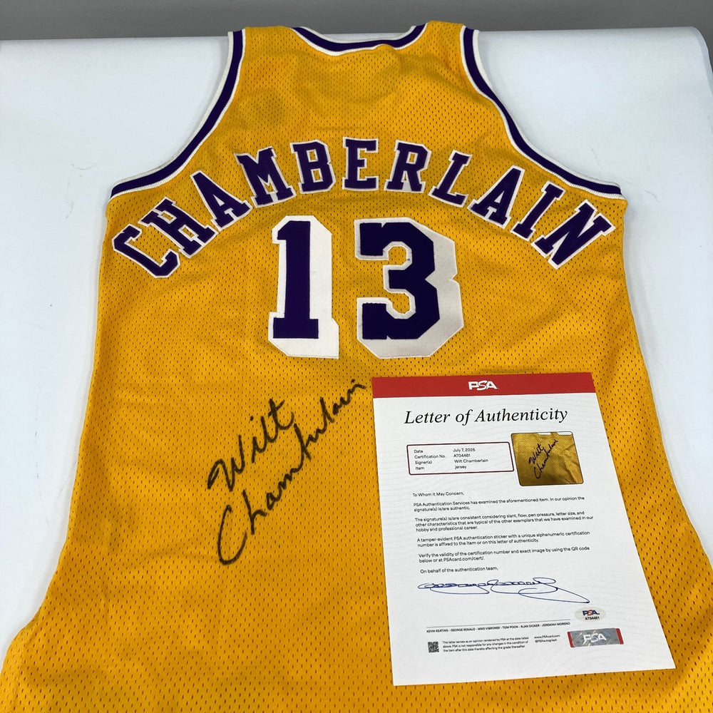 Wilt Chamberlain Signed Pro Cut Los Angeles 1992-93 Lakers Jersey PSA Huge Sig!