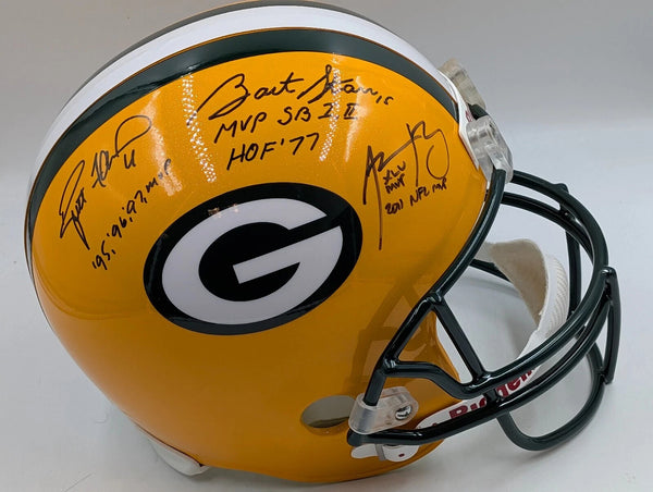 Bart Starr Brett Favre & Aaron Rodgers Signed Green Bay Packers Helmet JSA COA