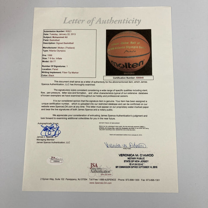 Muhammad Ali Signed 1996 Official Olympics Game Basketball JSA COA