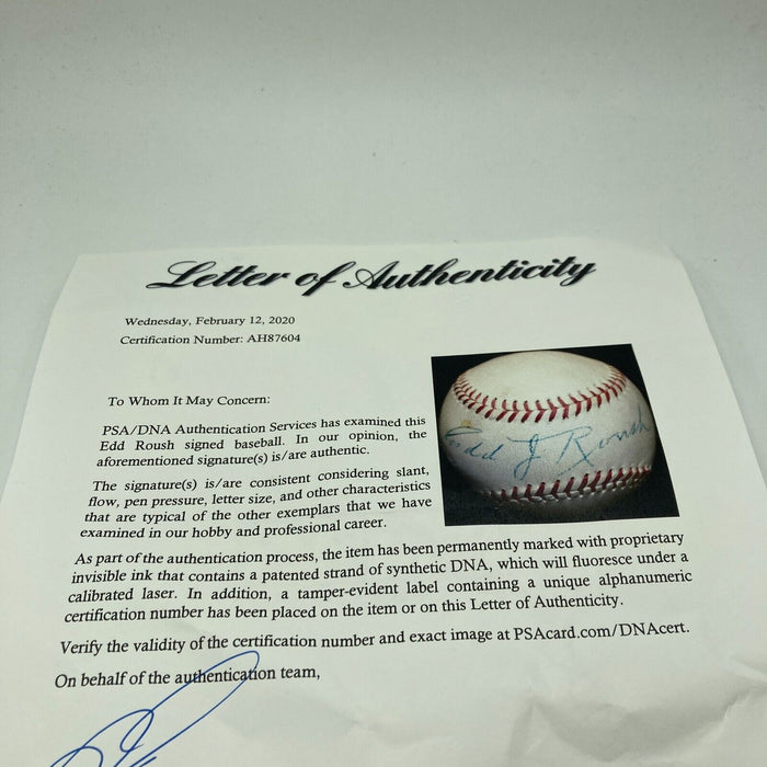 Edd Roush Single Signed 1950's National League Giles Baseball PSA DNA COA