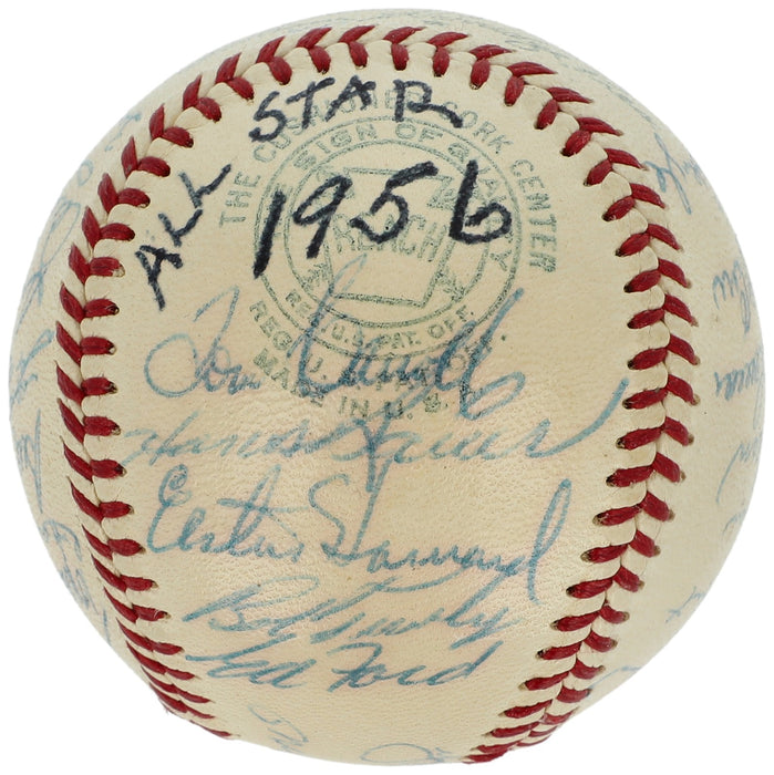 1956 New York Yankees World Series Champs Team Signed Baseball Mickey Mantle BAS