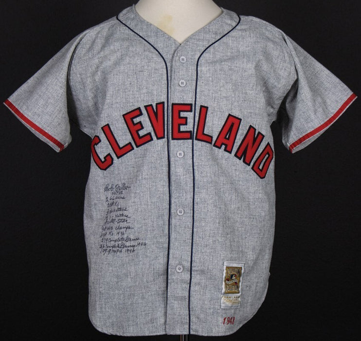 Bob Feller Signed Inscribed STATS Cleveland Indians Mitchell & Ness Jersey PSA