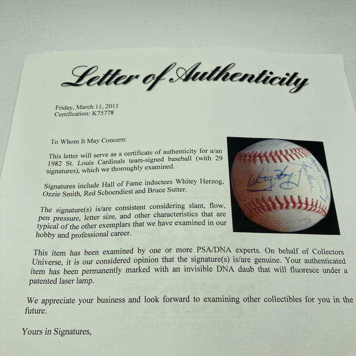 1982 St. Louis Cardinals World Series Champs Team Signed Baseball PSA DNA
