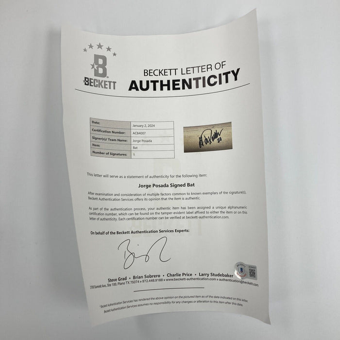 Jorge Posada Signed Marucci Custom Cut-M Game Issued Bat PSA DNA & Beckett COA