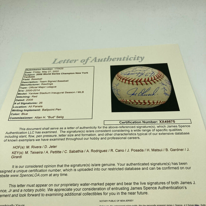 2009 New York Yankees World Series Champs Team Signed Baseball Derek Jeter JSA