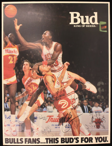 Michael Jordan 1987-88 Chicago Bulls Team Signed 18x24 Budweiser Poster JSA COA
