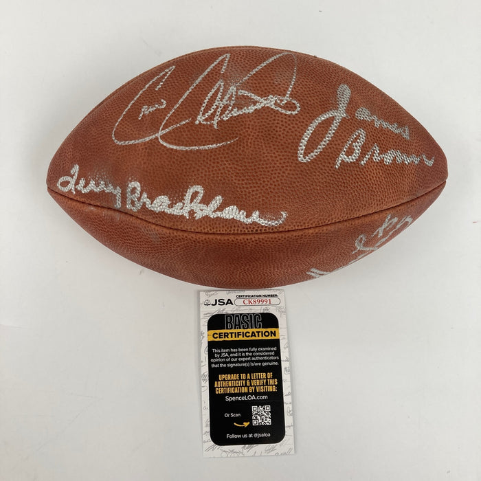 Terry Bradshaw Howie Long Cris Collinsworth James Brown Signed NFL Football JSA