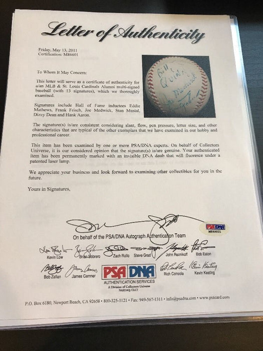 Stan Musial Dizzy Dean Frankie Frisch Medwick Cardinals HOF Signed Baseball PSA