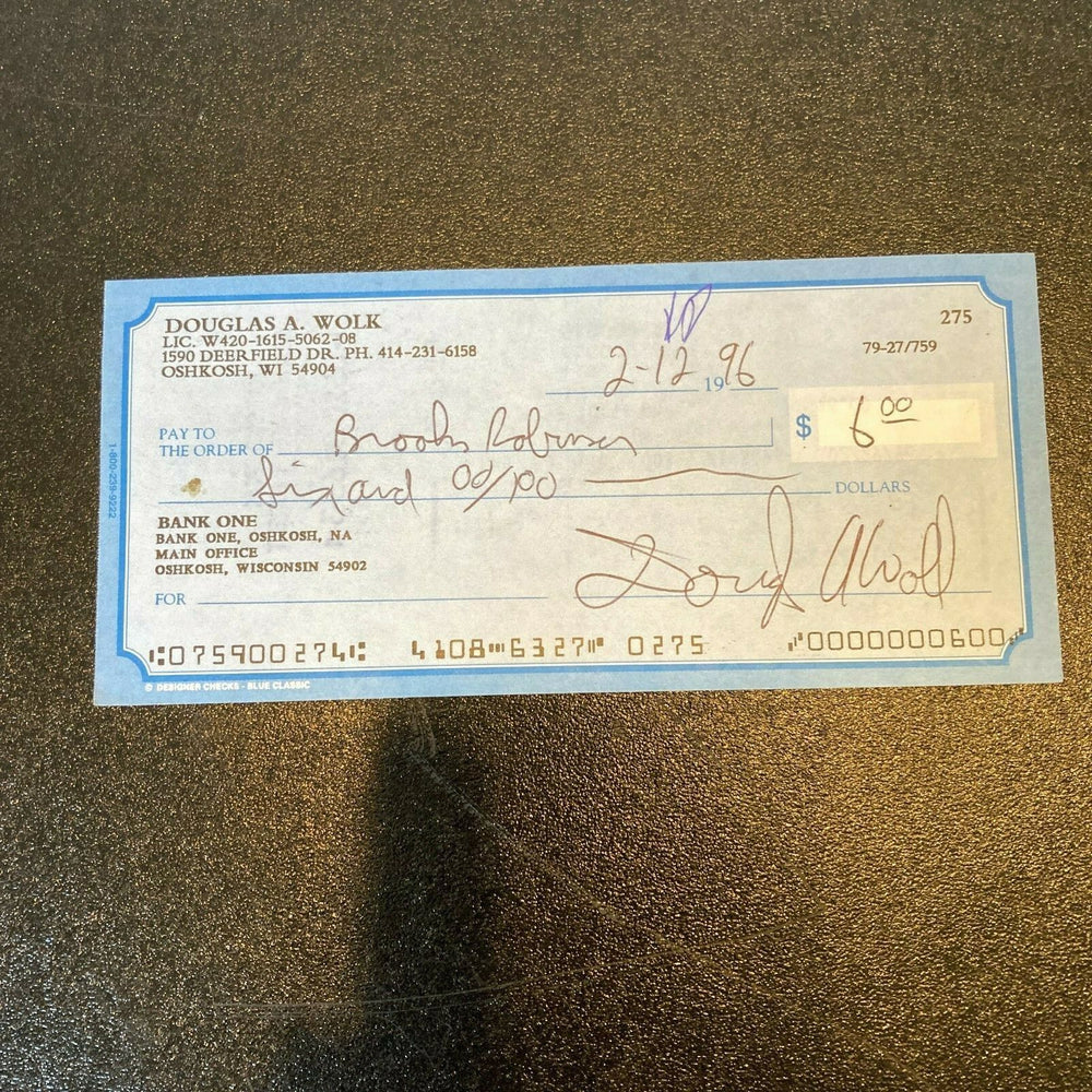Brooks Robinson Signed Autographed Check Baseball Hall Of Fame