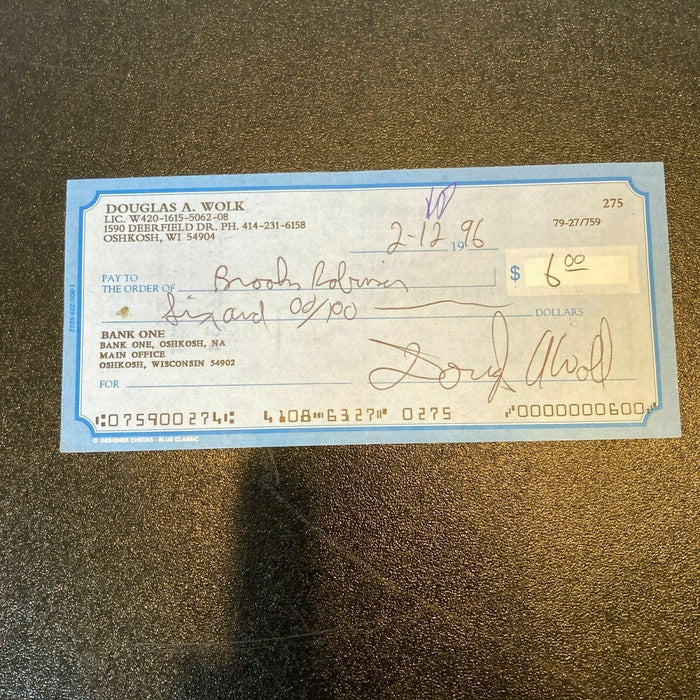 Brooks Robinson Signed Autographed Check Baseball Hall Of Fame