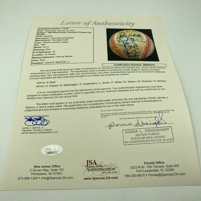 1985 Kansas City Royal World Series Champs Team Signed Baseball With JSA COA