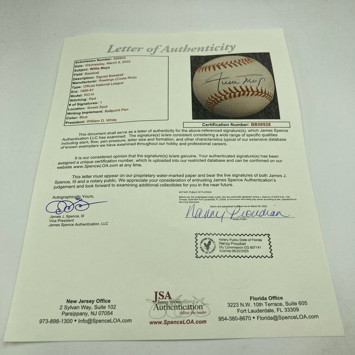 Nice Willie Mays Signed Official National League Baseball JSA COA