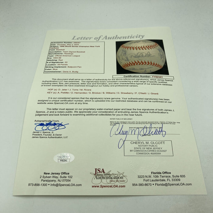 1998 New York Yankees World Series Champs Team Signed Baseball Derek Jeter JSA