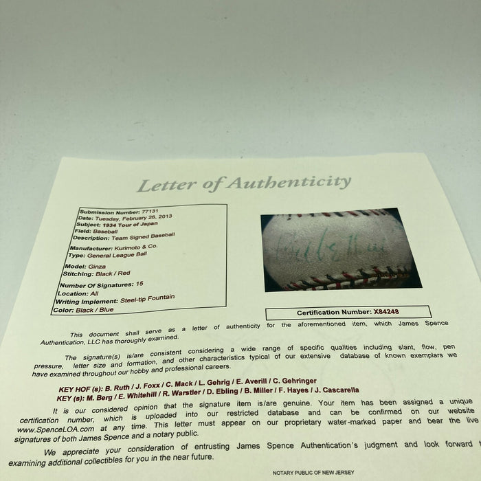 Babe Ruth & Lou Gehrig 1934 Tour Of Japan Team Signed Baseball With JSA COA