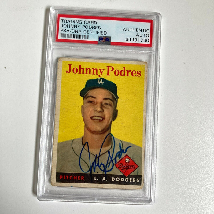1958 Topps Johnny Podres Signed Baseball Card Los Angeles Dodgers PSA DNA COA
