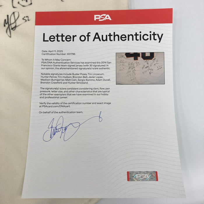 2014 San Francisco Giants World Series Champs Team Signed Jersey PSA DNA COA