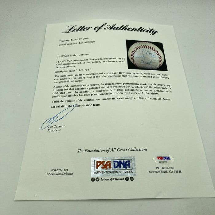 Beautiful Ty Cobb Single Signed Official American League Baseball PSA DNA COA