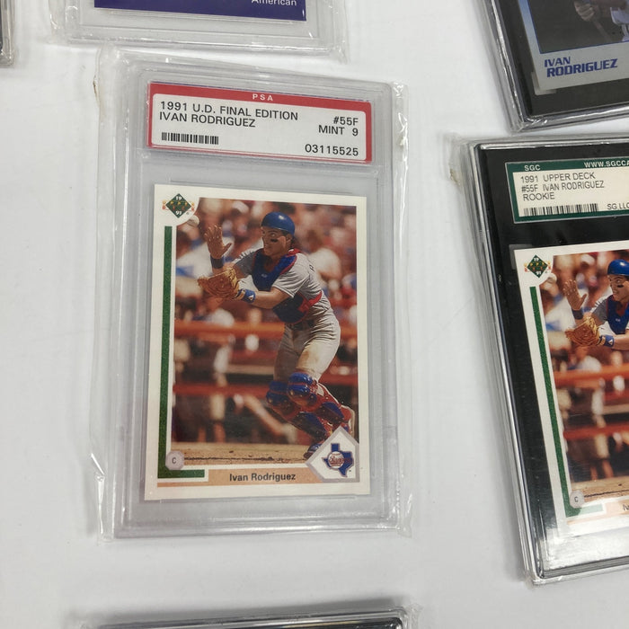 Lot Of (15) 1990 & 1991 Ivan Rodriguez Rookie PSA Graded Baseball Cards Topps...