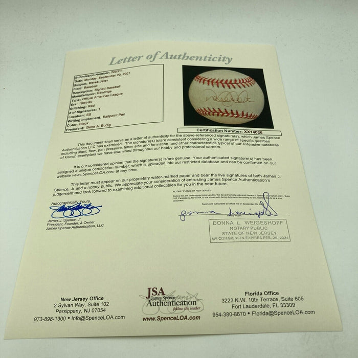 1996 Derek Jeter Rookie Signed American League Baseball With JSA COA