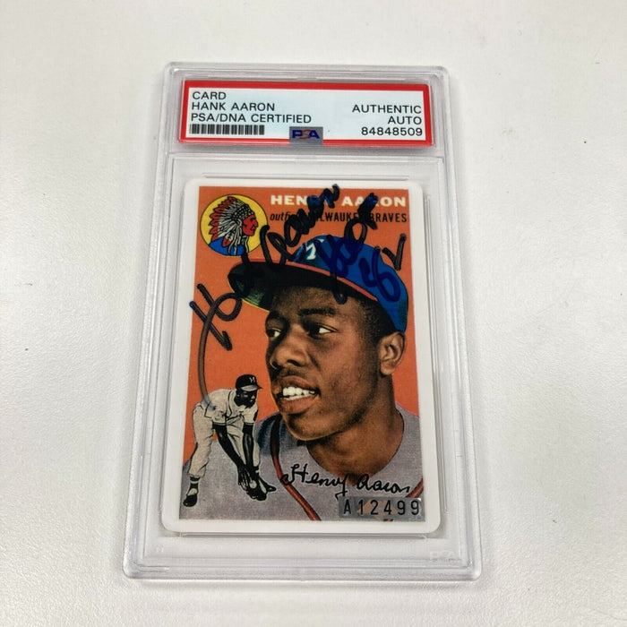 1954 Topps Hank Aaron RC Signed Porcelain Baseball Card PSA DNA HOF 1982