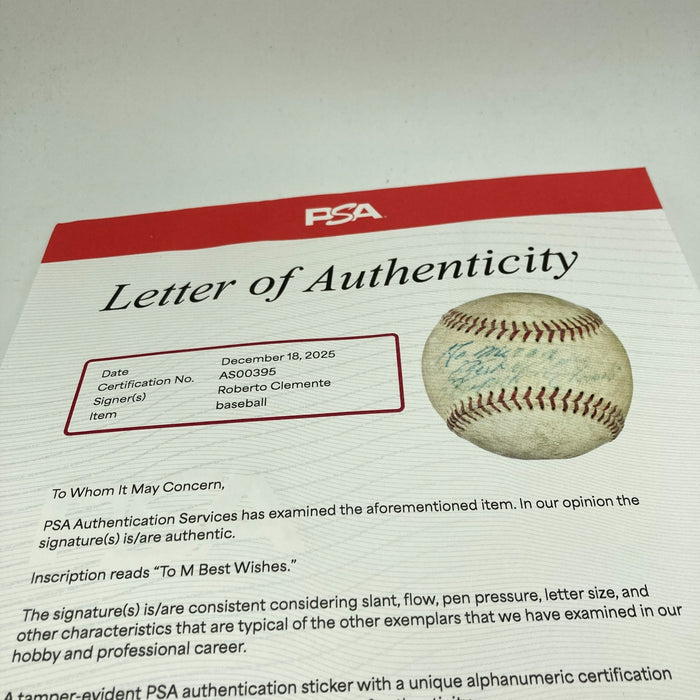 Roberto Clemente Single Signed National League Baseball PSA DNA, JSA & Beckett