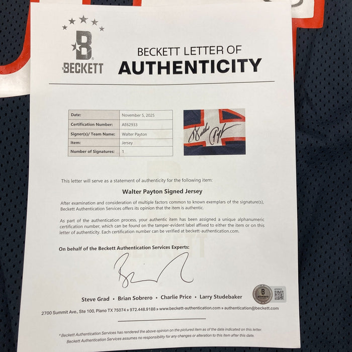 Walter Payton Signed Chicago Bears Wilson Game Model Jersey Beckett COA