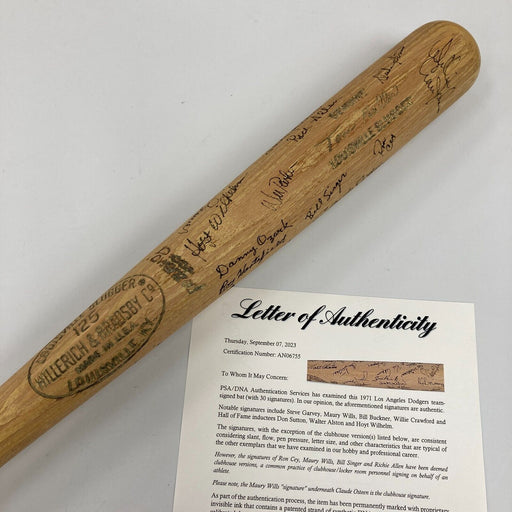 1971 Los Angeles Dodgers Team Signed Game Issued Baseball Bat PSA DNA COA