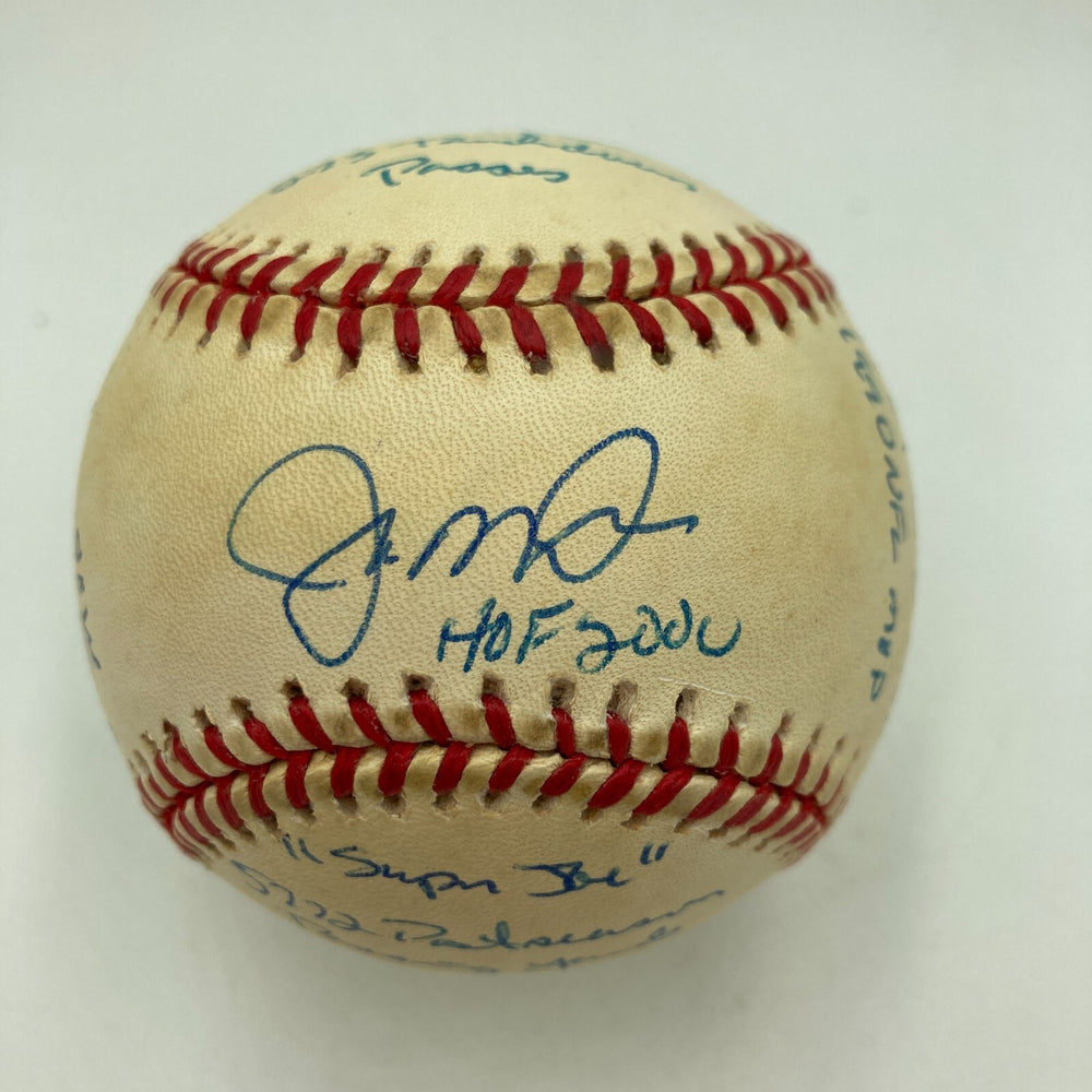 Joe Montana Signed Heavily Inscribed Career STAT Baseball Reggie Jackson COA