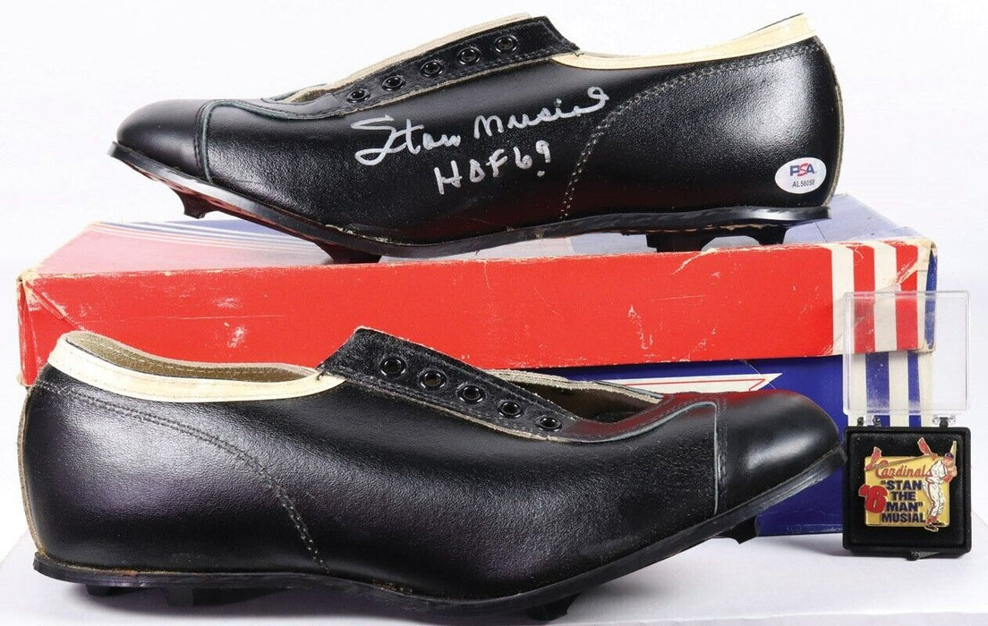 1950's Stan Musial "HOF 69" Signed Baseball Cleats With Original Box PSA DNA COA