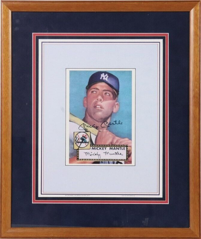 Beautiful 1952 Topps Mickey Mantle Signed Framed Photo PSA DNA COA